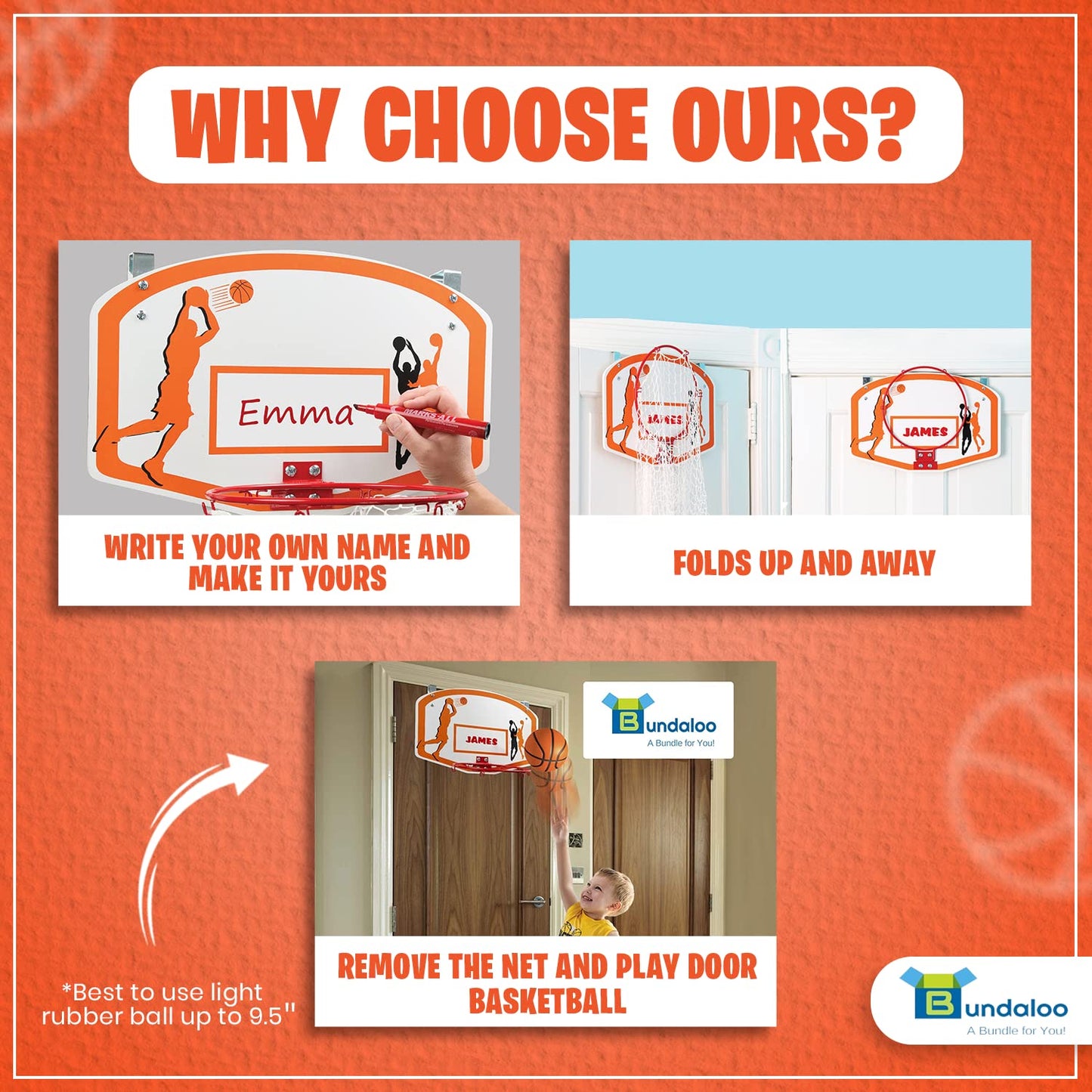 Bundaloo Basketball Laundry Hamper - Over The Door 2 In 1 Hanging Basketball Hoop Or Laundry Hamper Boys & Girls Room Decor - Fu