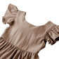 Dutebare Kid Little Girl Ruffle Dress Cotton Linen Backless Casual Summer Dresses 823 Brown 120