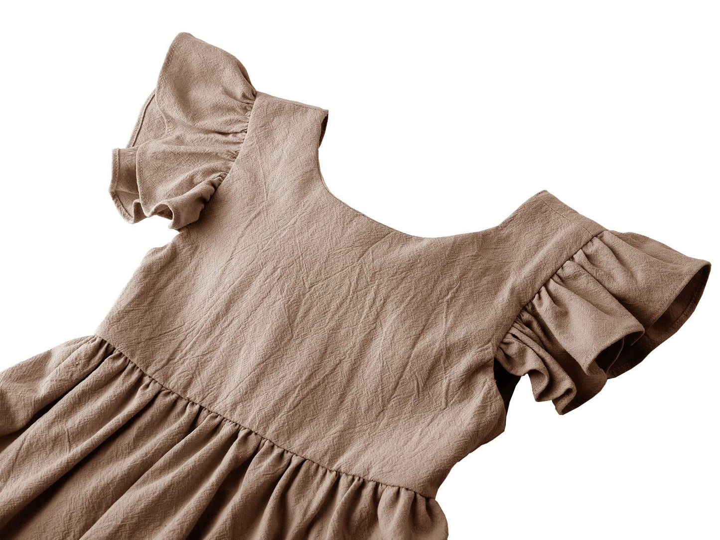 Dutebare Kid Little Girl Ruffle Dress Cotton Linen Backless Casual Summer Dresses 823 Brown 120