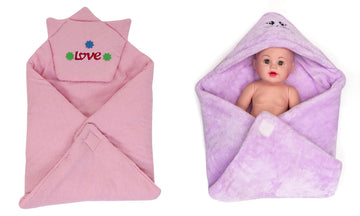 CTMKIDS Baby Wrap with Cap for Kids 74x74 cm  Pink & Single Baby Wrap with Cap for Kids 74x74 cm  Lavender