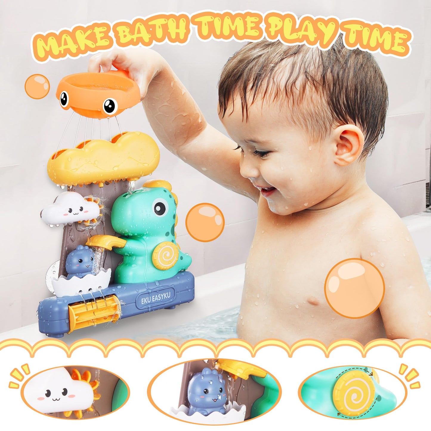 EKUEASYKU Dinosaur Bath Toys for Toddlers Shower Bath Time Fishing Games with Ocean Animals Dice Bathtub Toys Tub Gift for Baby