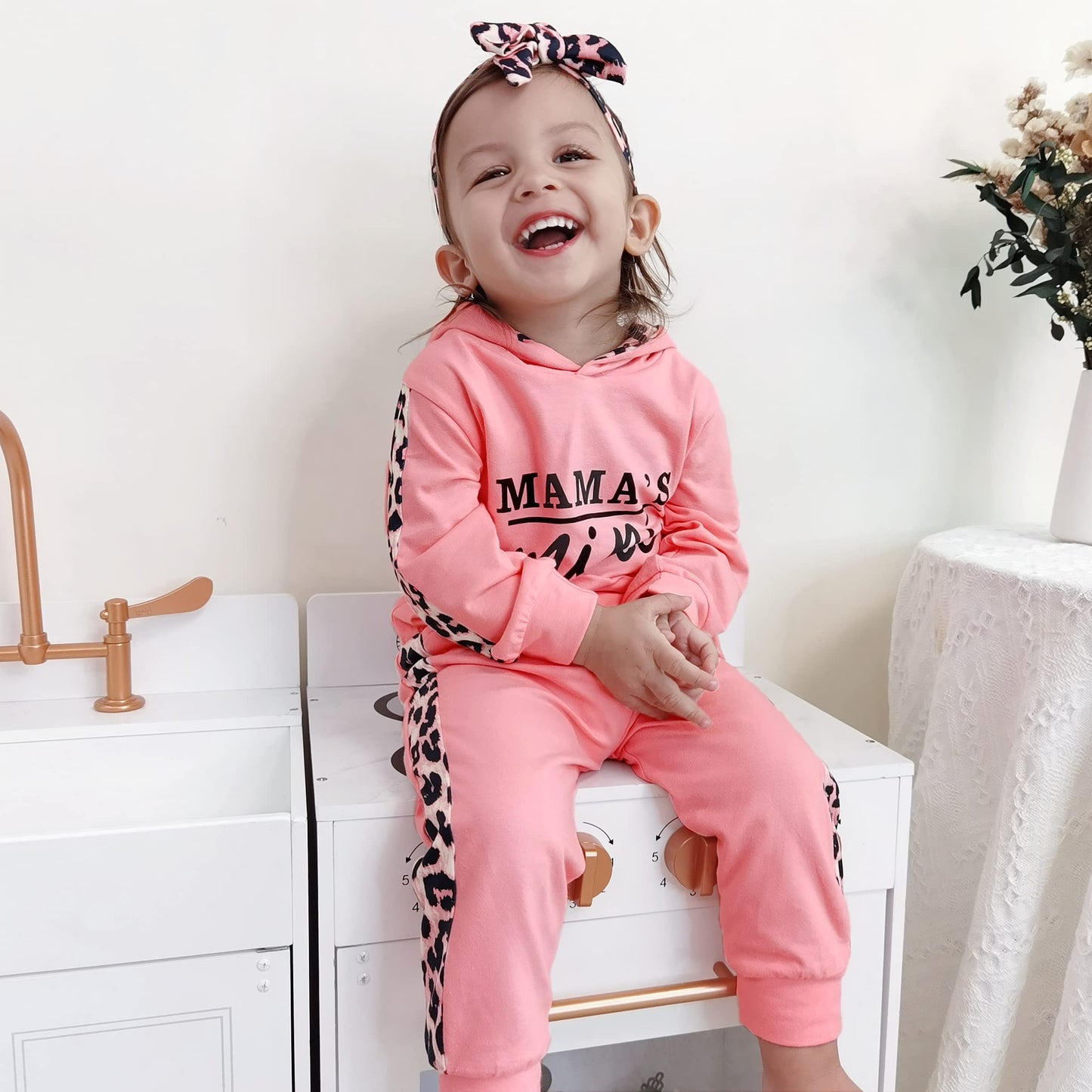 Yvowming 3T Girl Clothes Outfits Toddler Peach Hooded Sweatshirt Pants Headband Toddler Winter Clothes