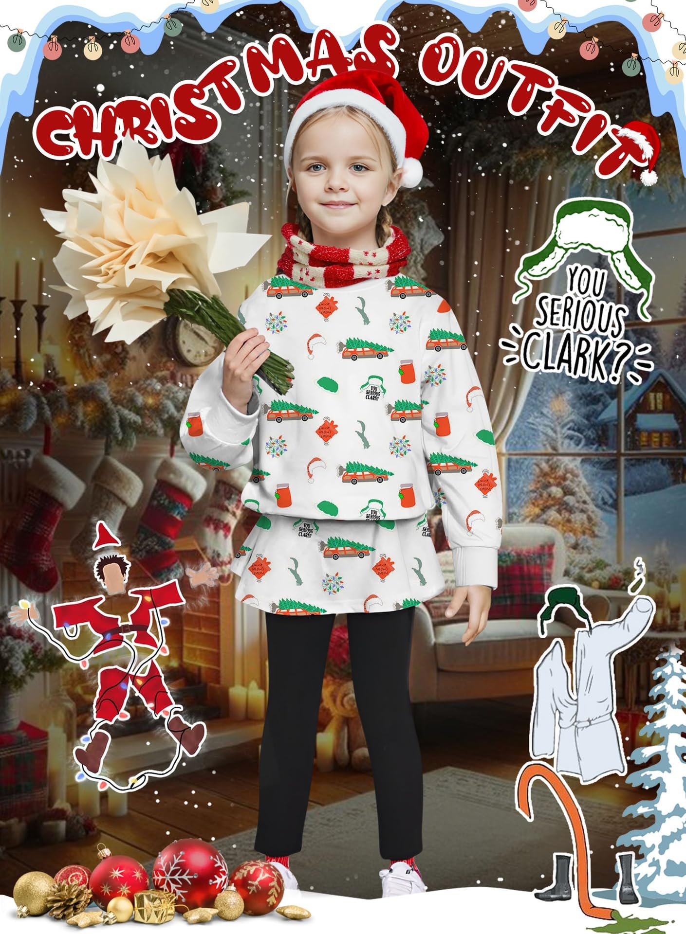 Bomdeals Adorable Cute Toddler Baby Girls Clothes Set,Long Sleeve T-Shirt +Pants Outfit(White,100,2145B)