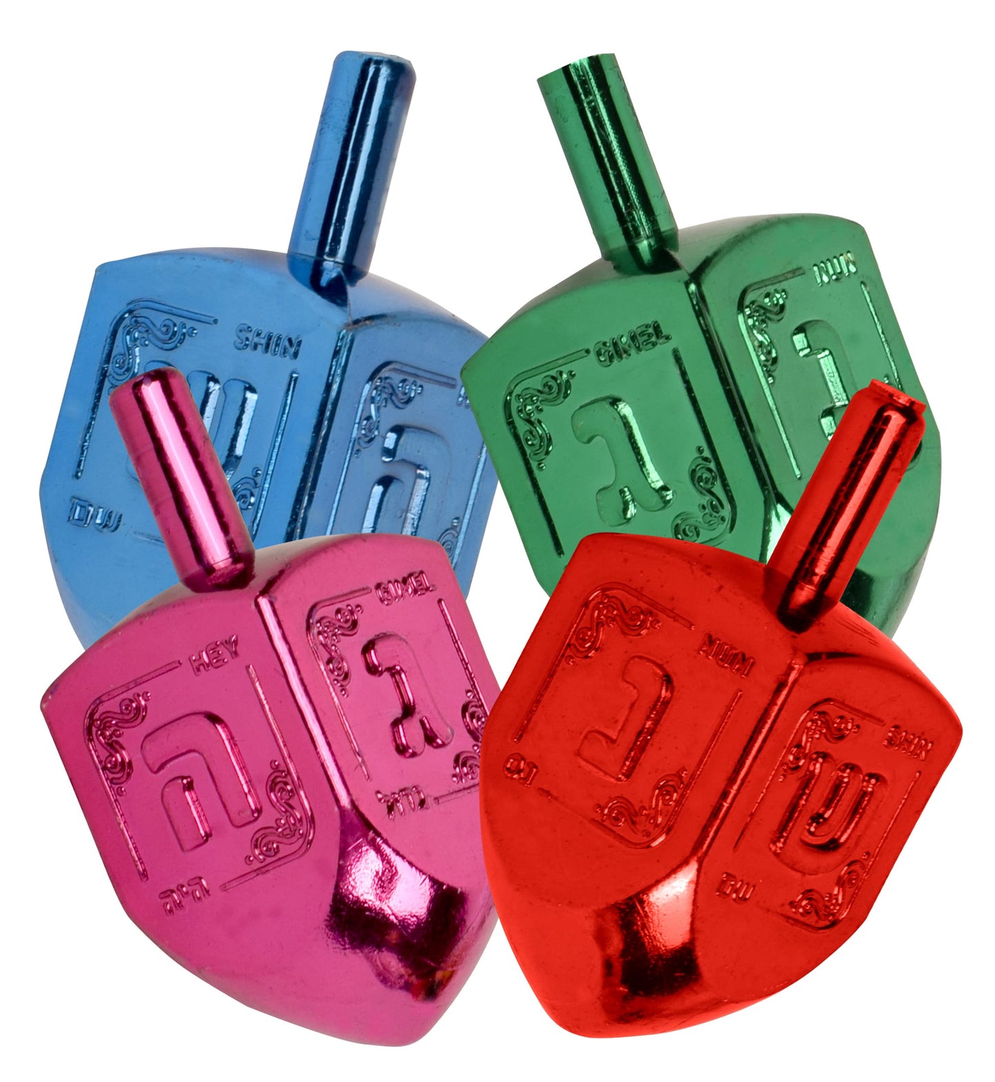 Izzy 'N' Dizzy Hanukkah Dreidels - Multi Color Metallic Dreidel - 4 Pack Medium