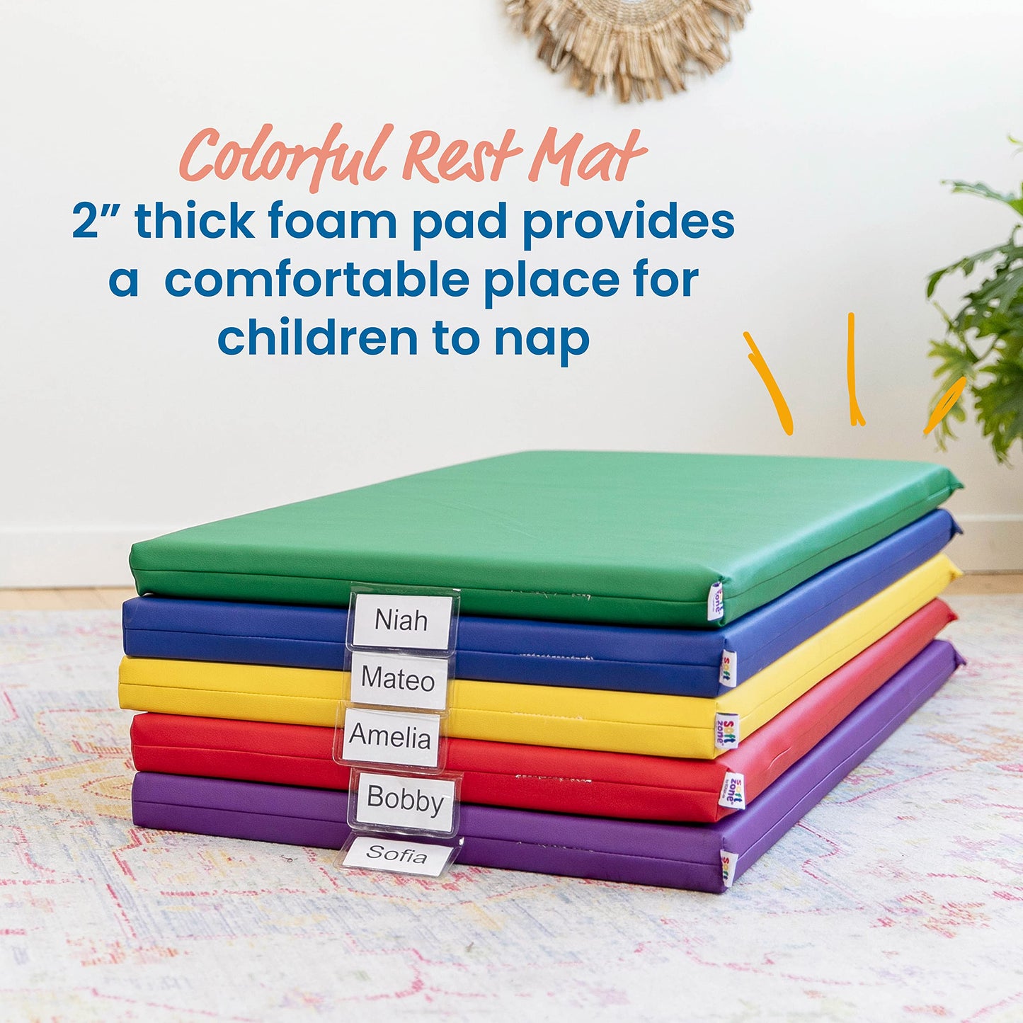 Ecr4Kids Softzone Rainbow Rest Mat, 2In, Sleeping Pad, Assorted, 5-Piece
