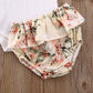 Newborn Baby Girls Cotton Short Sleeve Ruffle Bodysuit And Floral Shorts Headband Outfit Summer Clothes Set (3-6 Months, White+B