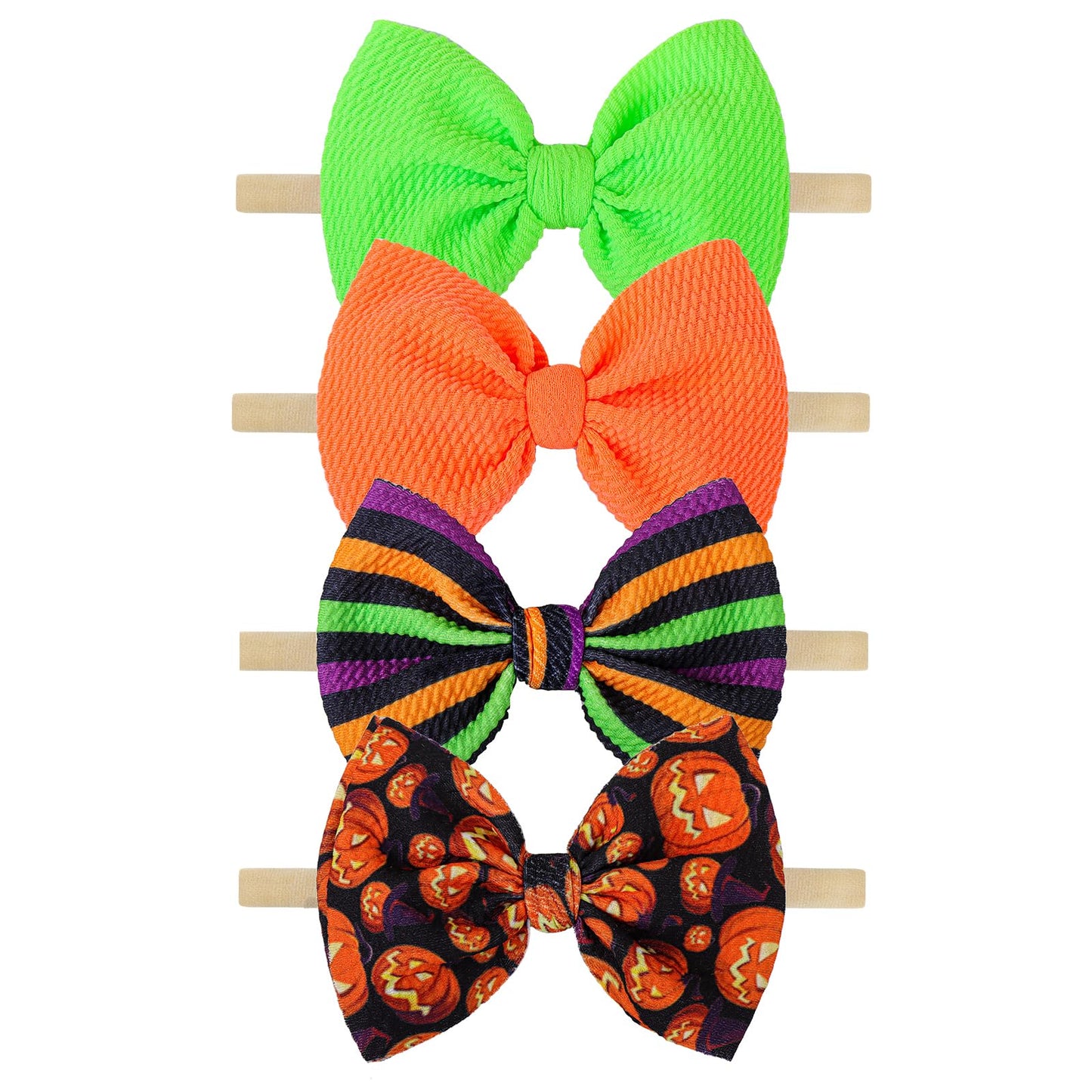 YanJie 4 Pack Halloween Baby Headbands, Nylon Elastic Hair Bow Pumpkin Headband Festival Decoration Hair Band for Baby Gifts Tod