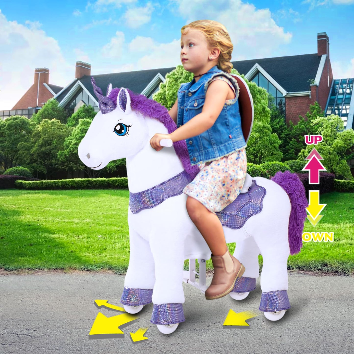 PonyCycle Ride on Unicorn for Kids 4-8 with Brake, Unicorn Gifts for Girls (35.4 Height/Size 4) Plush Interactive Riding Rocking