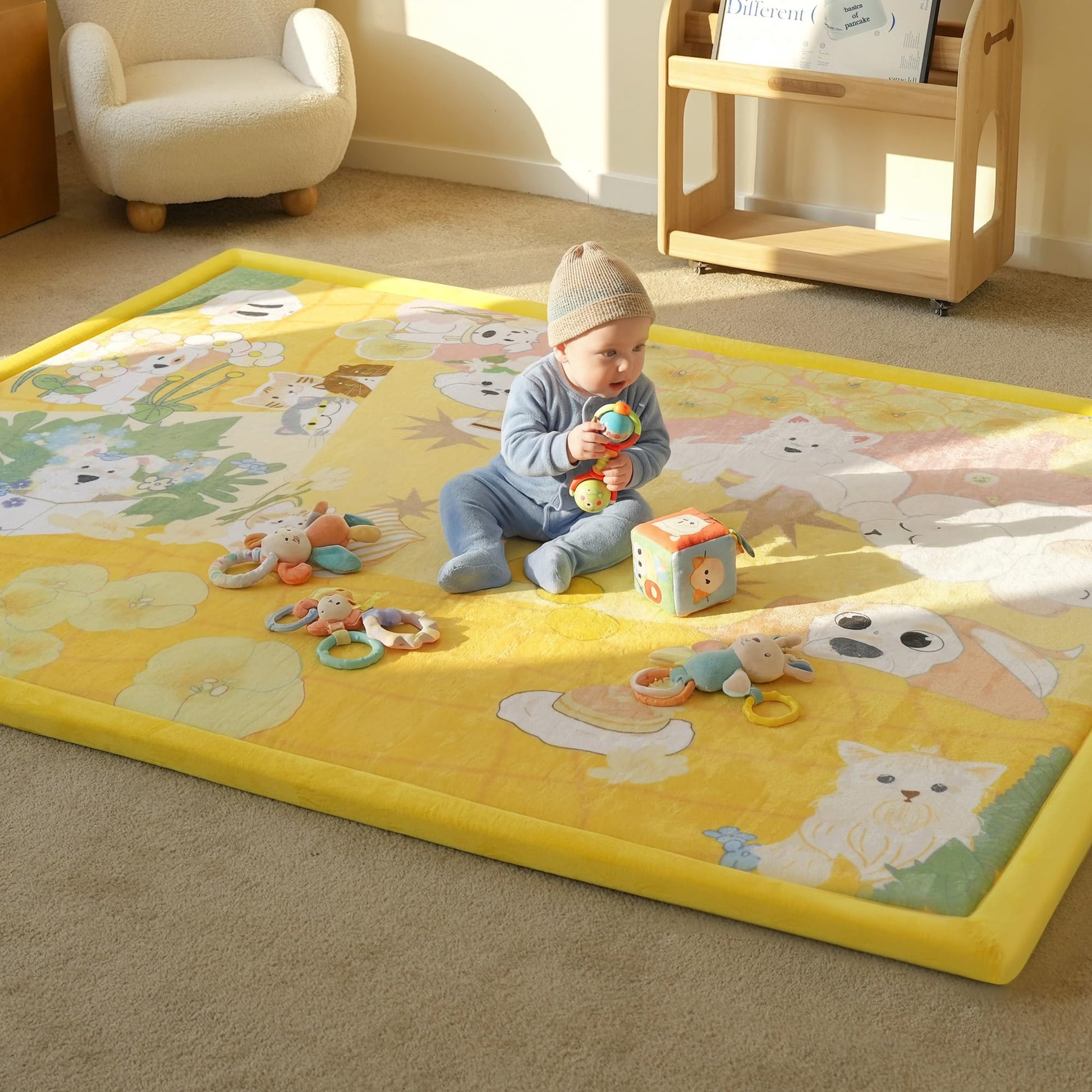 PaPaMat 1.5 Thick Educational Baby Floor Play Mat 59x79, Flannel Padded Memory Foam Kids Mat, Non-Slip Plush Playmat for Nursery