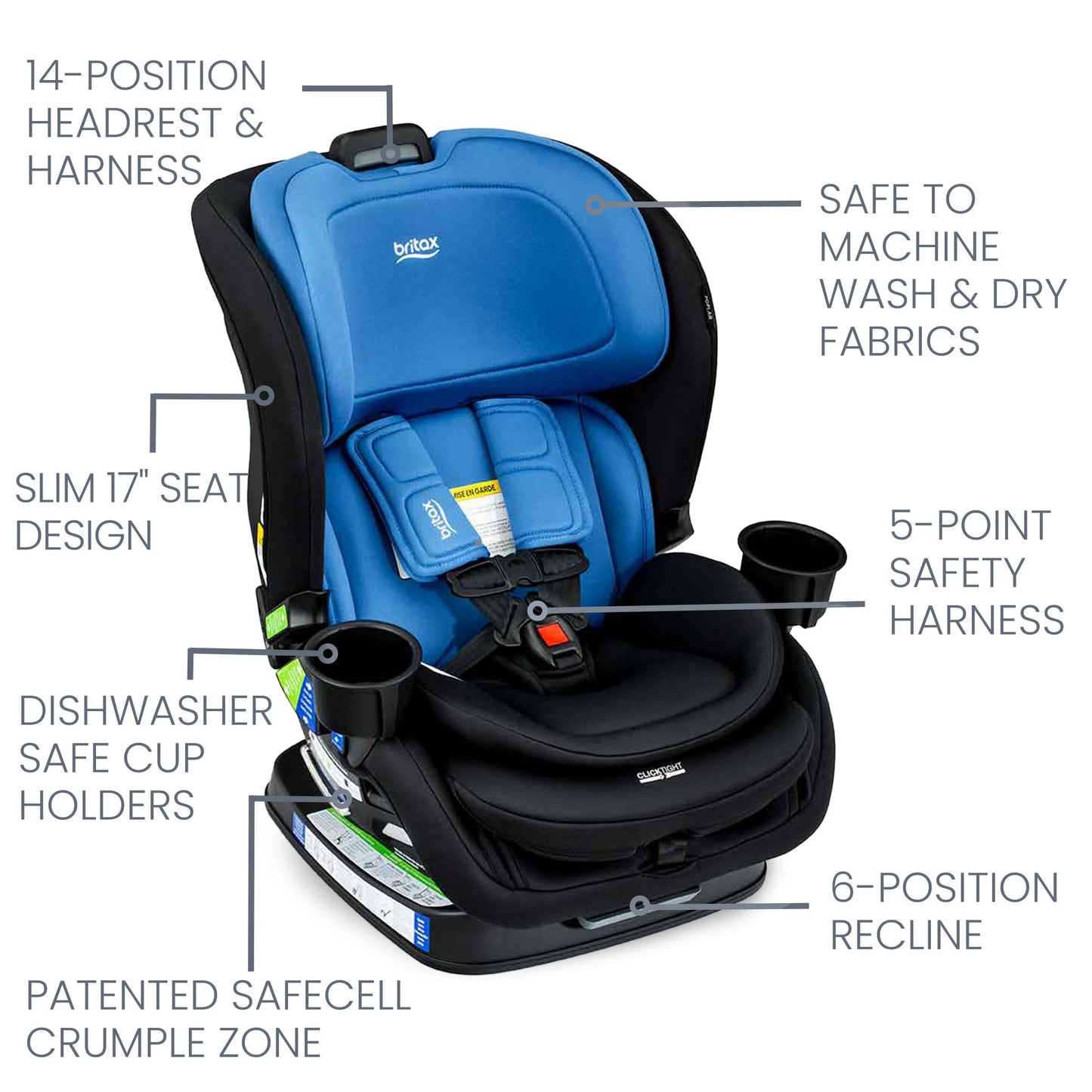 Britax Poplar Convertible Car Seat, 2-In-1 Car Seat With Slim 17-Inch Design, Clicktight Technology, Cobalt Onyx