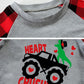 Valentine'S Day Shirt For Toddler Boy Heart Monster Truck Dinosaur Heart Crusher Clothes Dino Buffalo Red Plaid Raglan Sleeve Ki