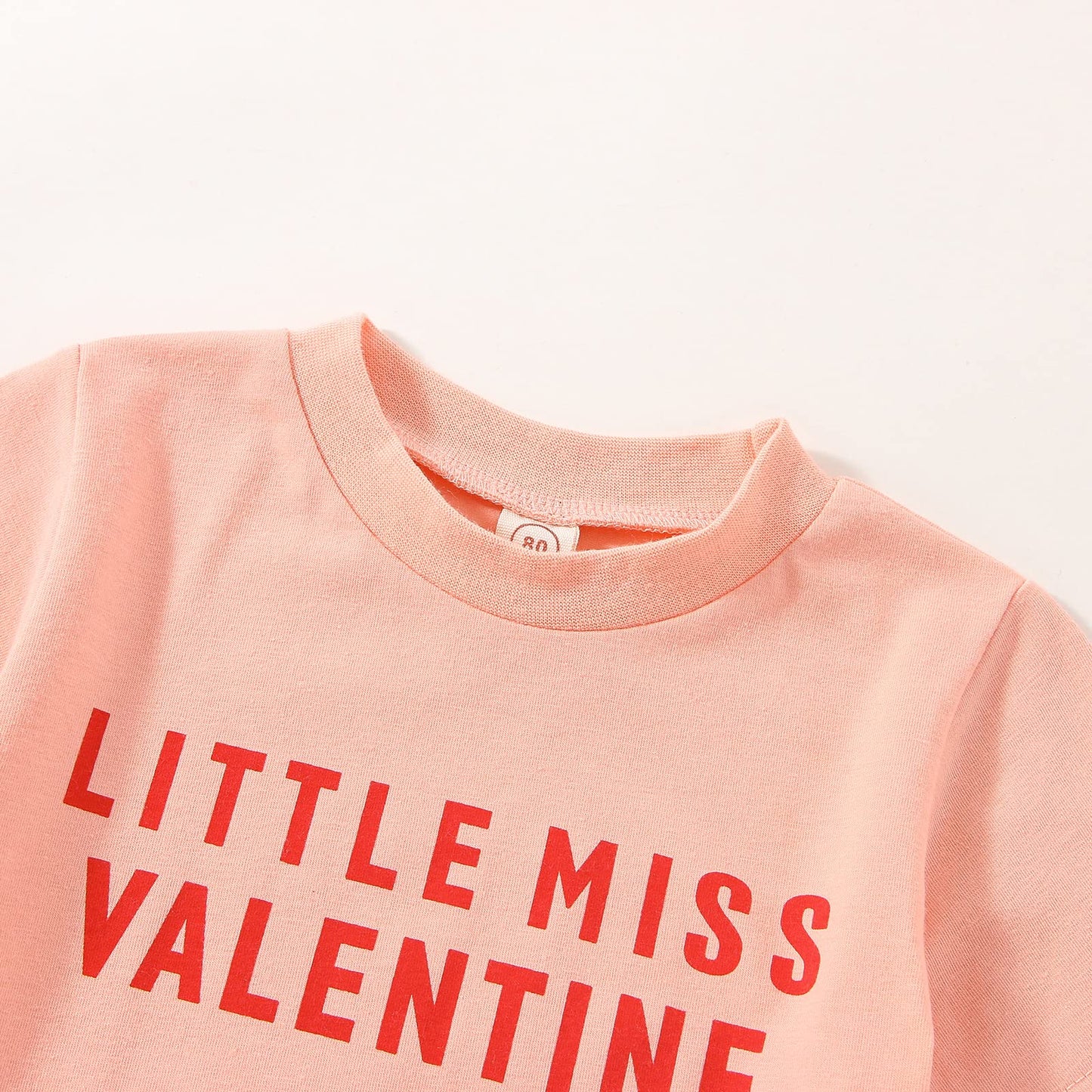 Fybitbo Toddler Baby Girl Valentines Day Outfit Little Miss Short Sleeve Tee Shirt Top Heart Bell Pants Spring Clothes (Heart Pr