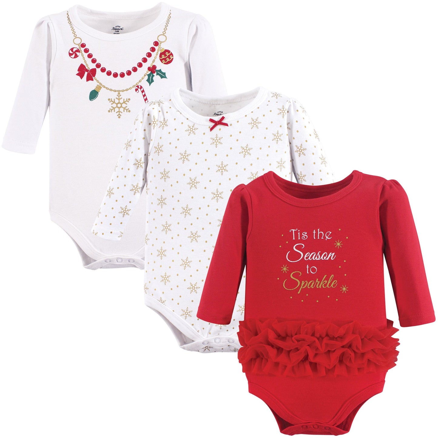 Little Treasure Unisex Baby Cotton Bodysuits, Christmas Necklace, 6-9 Months