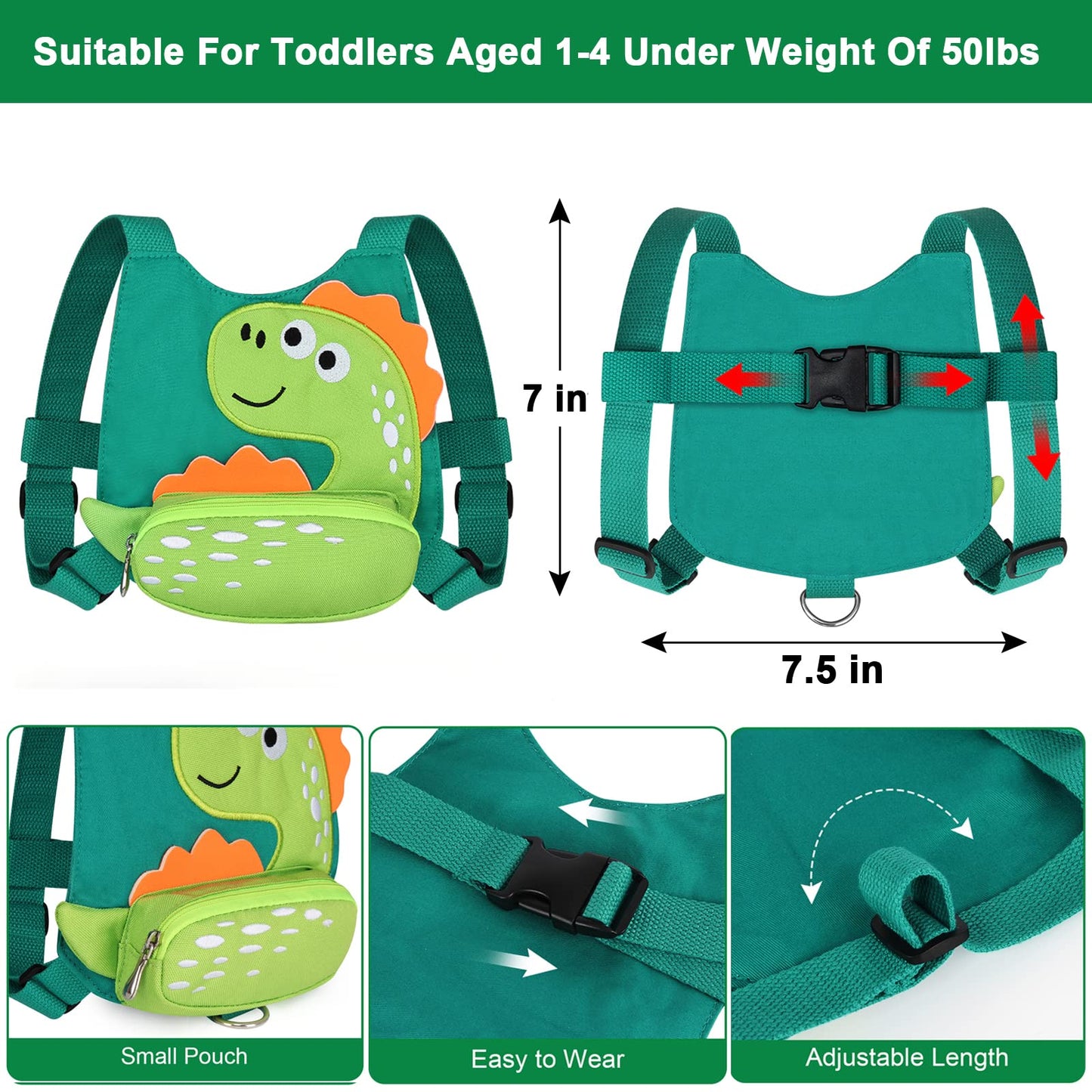 Toddler Harness Leash With Anti Lost Wrist Link, Accmor Cute Dinosaur Kids Harness Children Leash, Adorable Anti Lost Leash Walk