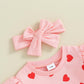 Beqeuewll Toddler Baby Girl Valentine'S Day Outfit Matching Sets Long Sleeve Heart Sweatshirt Jogger Pants Headband 3Pcs (Full H