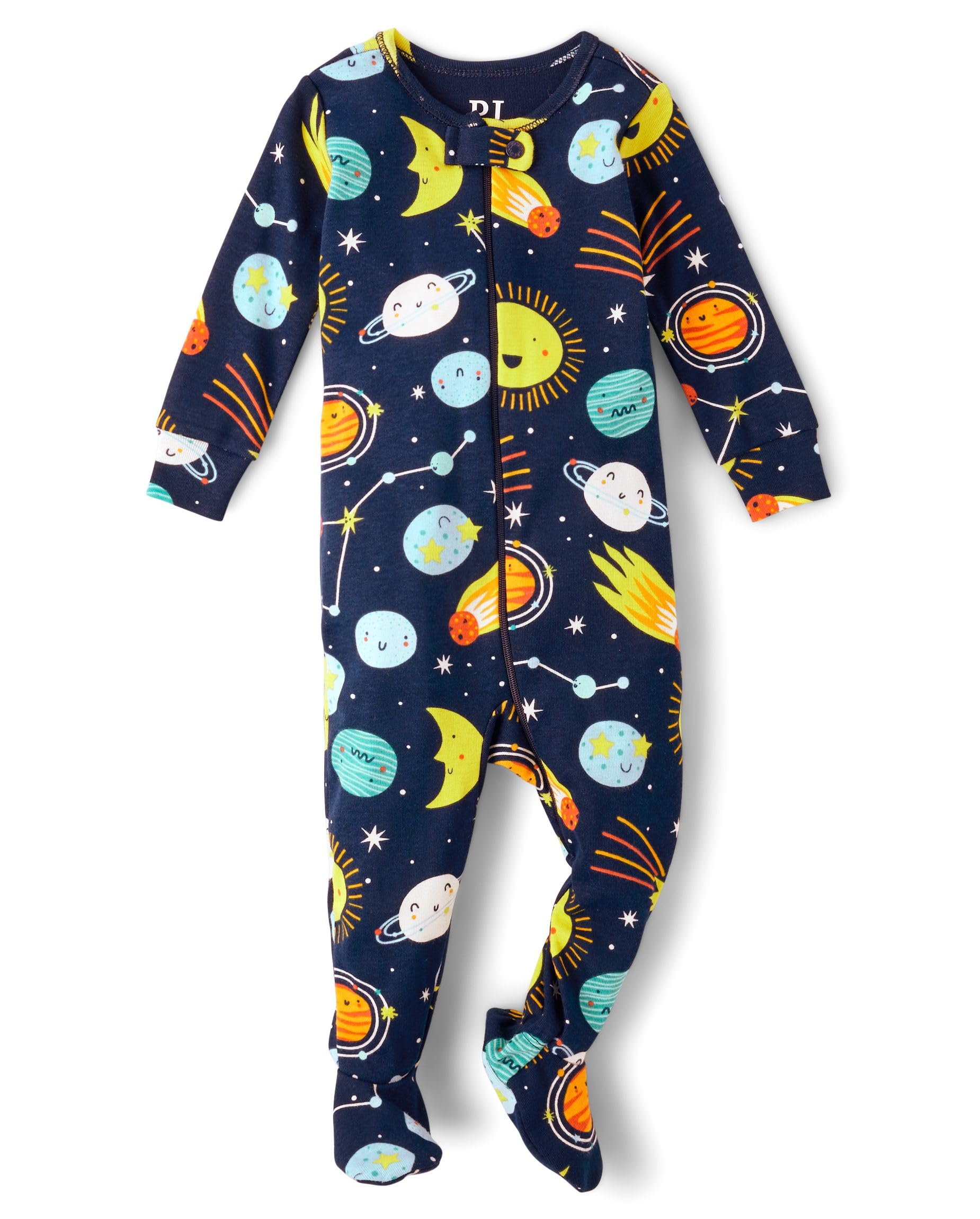 The Children'S Place,Baby Boys,And Toddler Long Sleeve 100% Cotton Zip-Front One Piece Footed Pajama,Solar System,3 Months,6 Mon