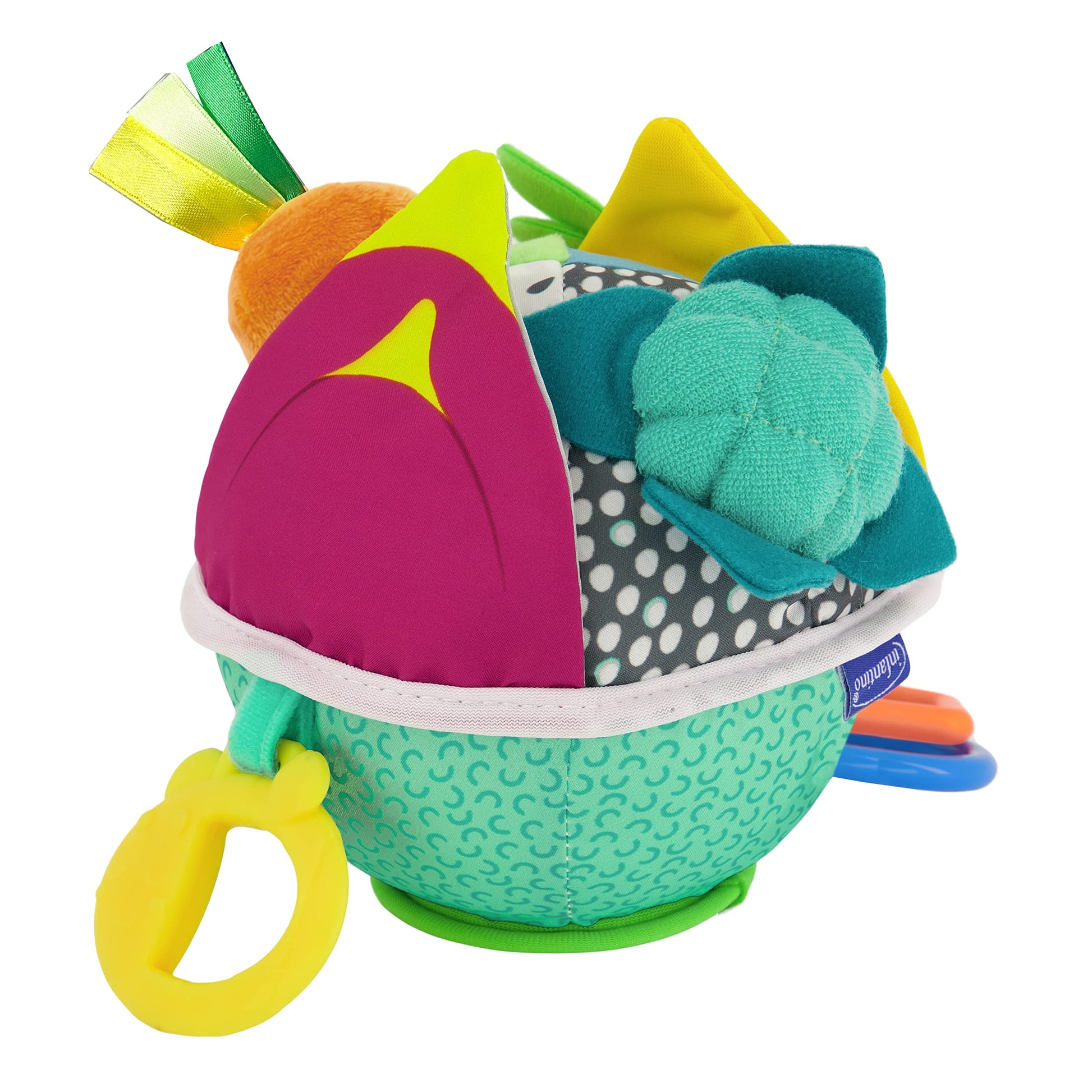 Infantino Busy Lil Sensory Ball - 9 Activities, Teether, Selfie Mirror, Rattle Sounds, Encourages Fine and Gross Motor Skill Dev