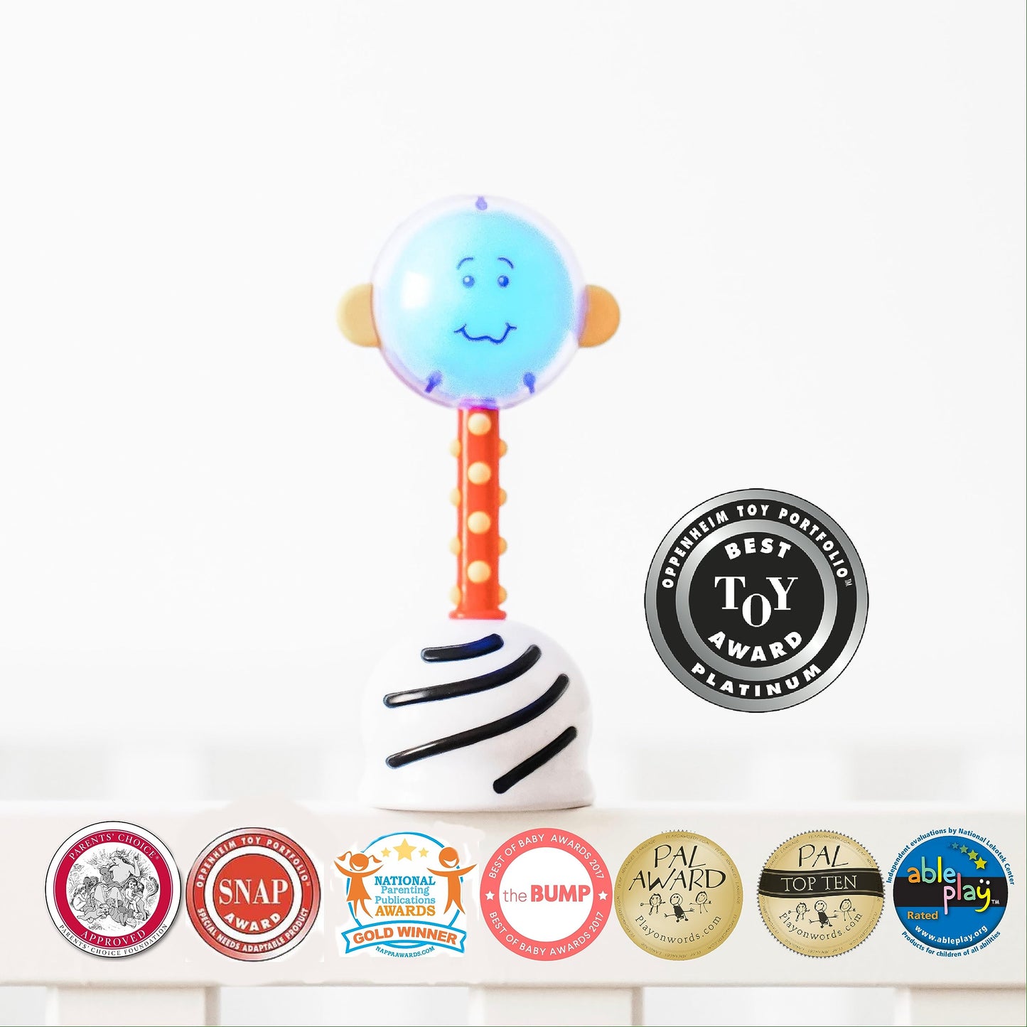 SmartNoggin NogginStik Light-up Developmental Rattle - Color Changing, Textured for Grasping, Mirror & Rattle Sound - Sensory To