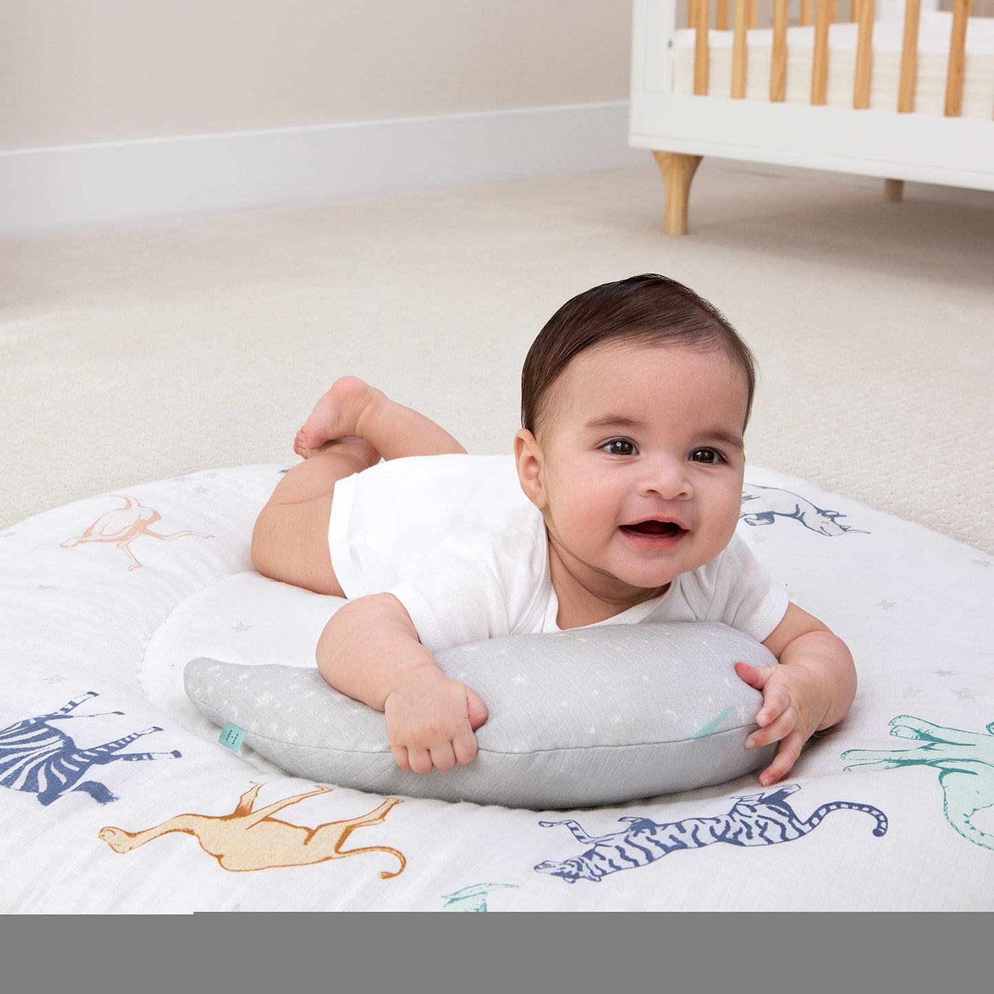 Aden + Anais Play And Discover Baby Activity Gym - 30+ Developmental Benefits - 3 Attachable Toys + Plush Tummy Time Pillow - 10