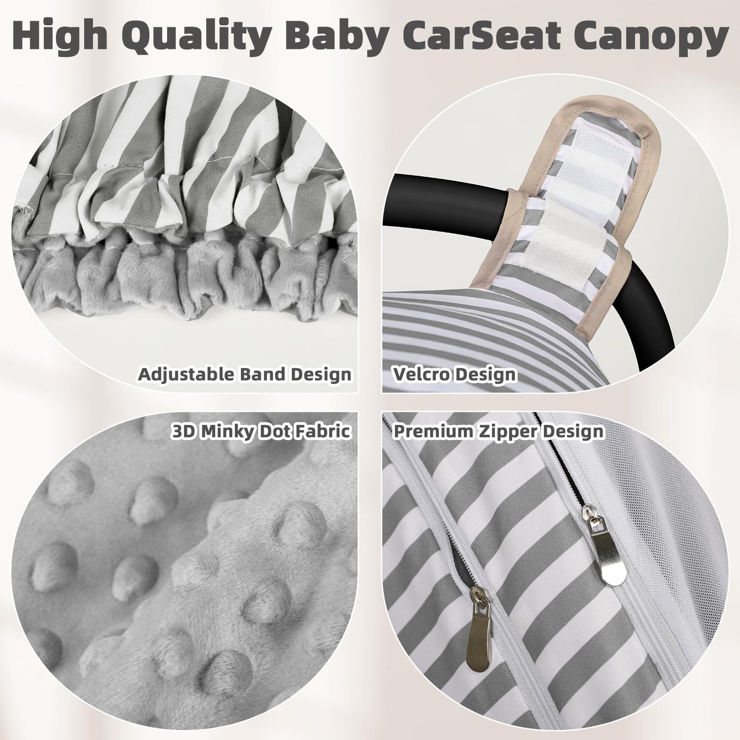 Car Seat Cover Baby,Winter Car Seat Covers for Boys Girls,Grey Infant Car Seat,Lined with Minky Dots Fabri, Double-Layer Windows