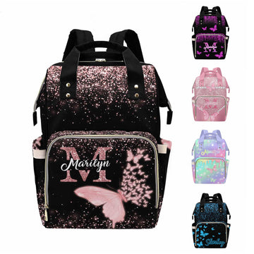 MyPupSocks Custom Diaper Bag with Butterfly Personalized Name Multifunctional Mommy Backpack for Daughter Granddaughter, Daypack