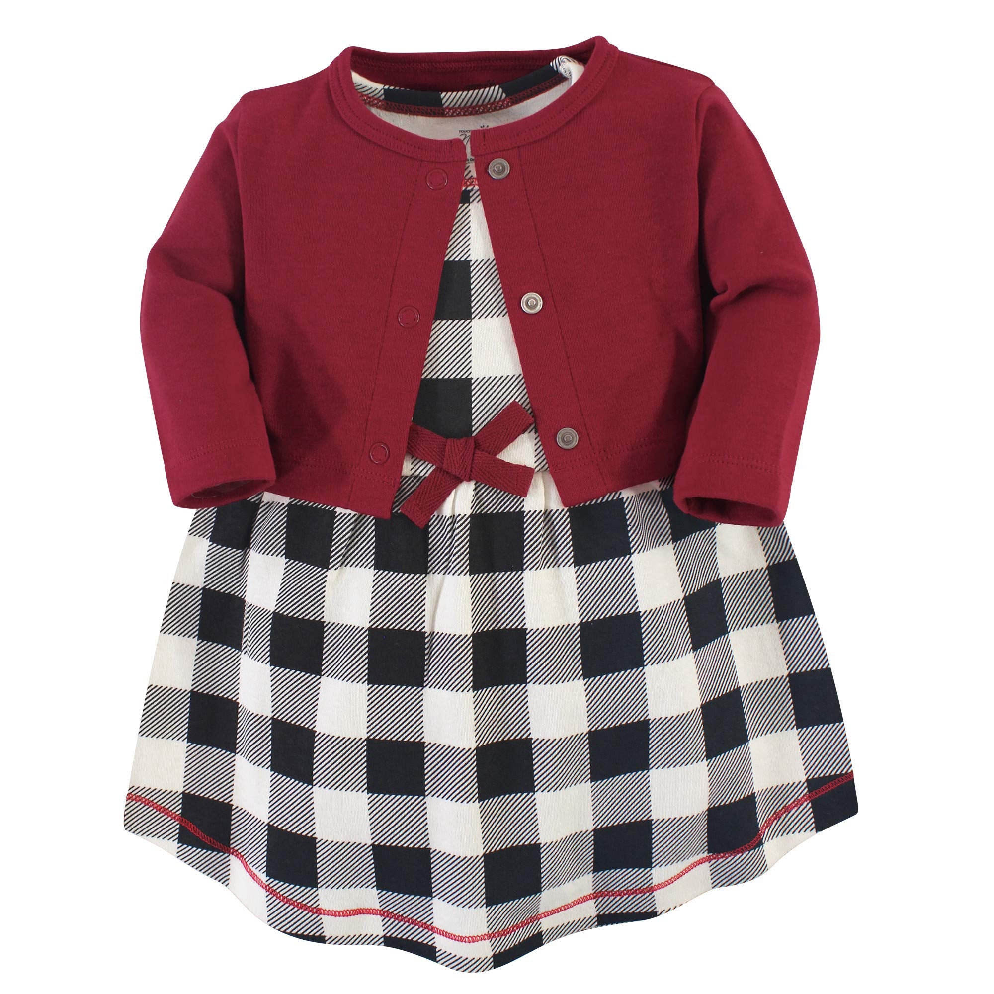 Touched By Nature Baby Girls Organic Cotton And Cardigan Dress, Black Plaid, 3-6 WBBAPB07RXTM3N2