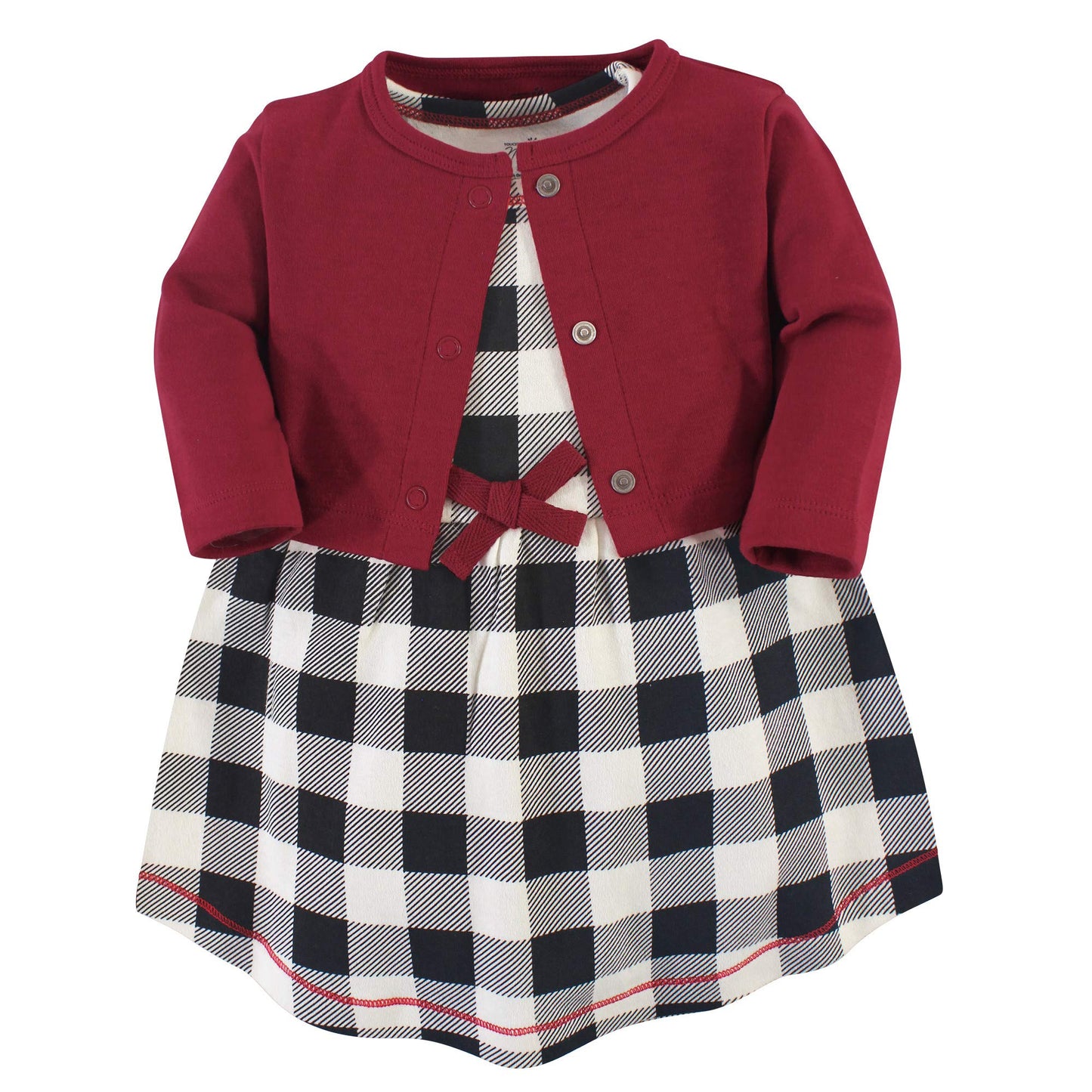 Touched By Nature Baby Girls Organic Cotton And Cardigan Dress, Black Plaid, 3-6 Months Us