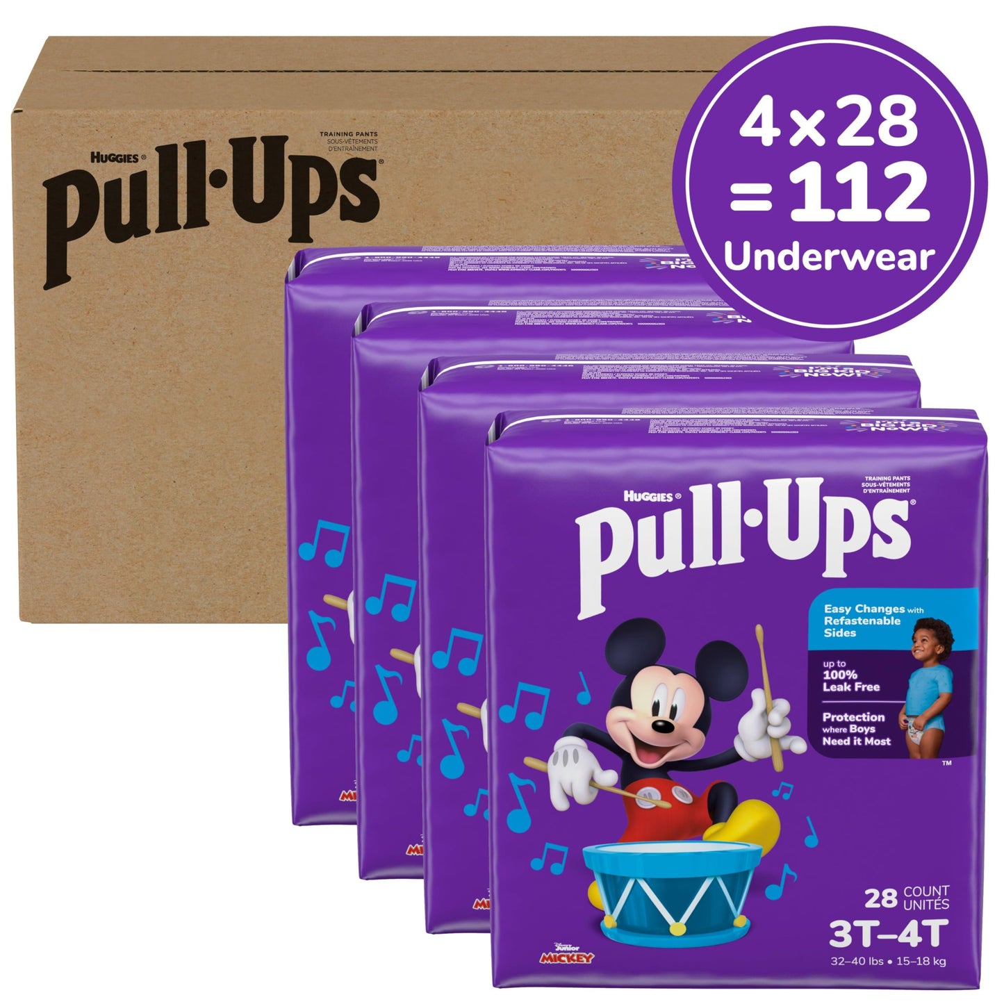 Pull-Ups Boys' Potty Training Pants, 3T-4T (32-40 Lbs), 112 Count (4 Packs Of 28)