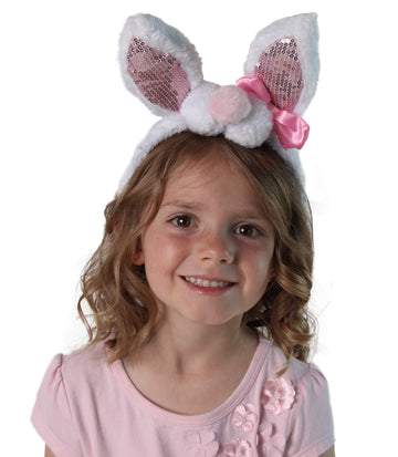 Girls Sequin Easter Bunny Ears And Bow Headband