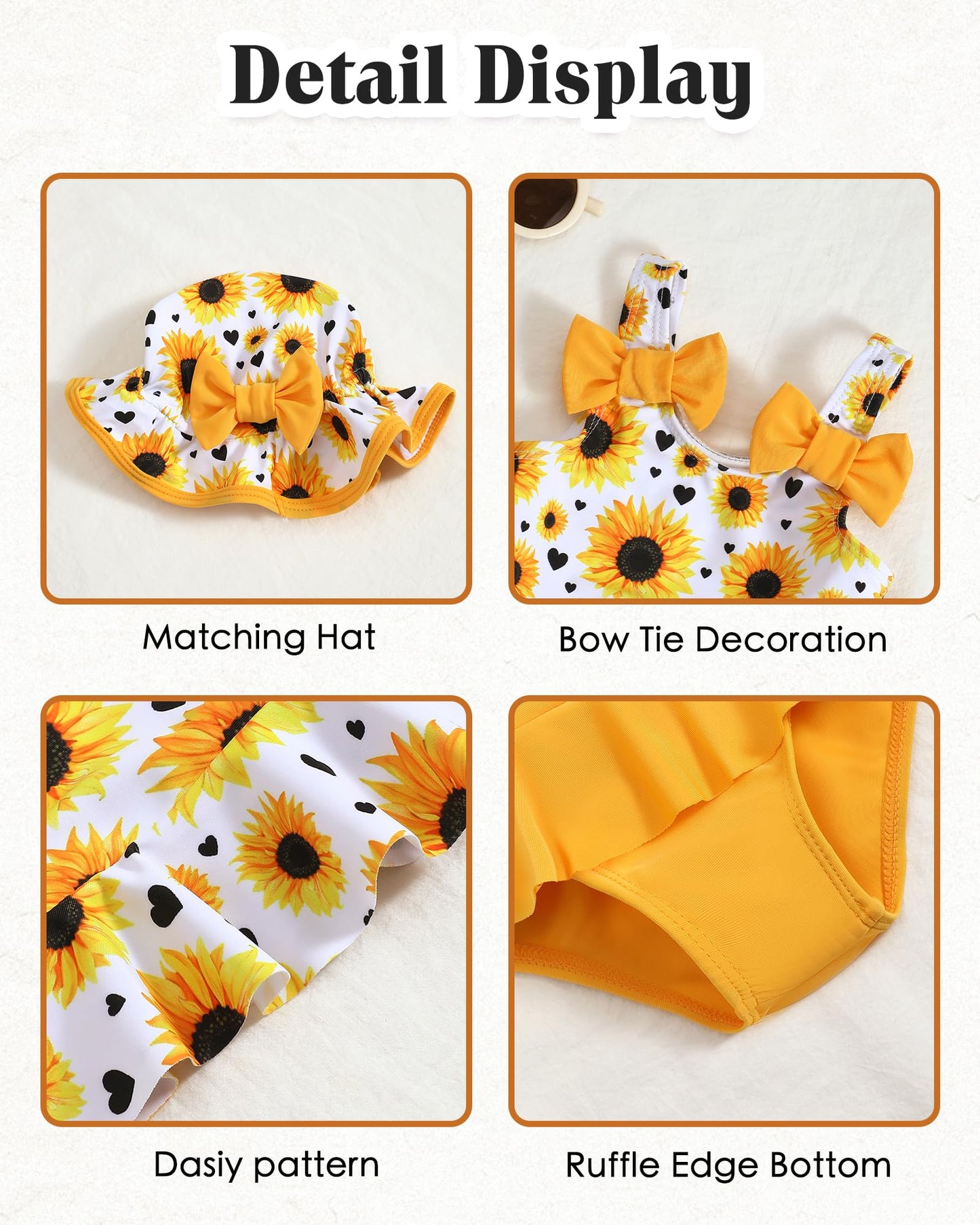 Toddler Swimsuit Girl 12-18 Months Toddler Bathing Suit Yellow Dasiy Tankini Baby Girl'S Swimwear Summer Beach Bikini Hat Outfit