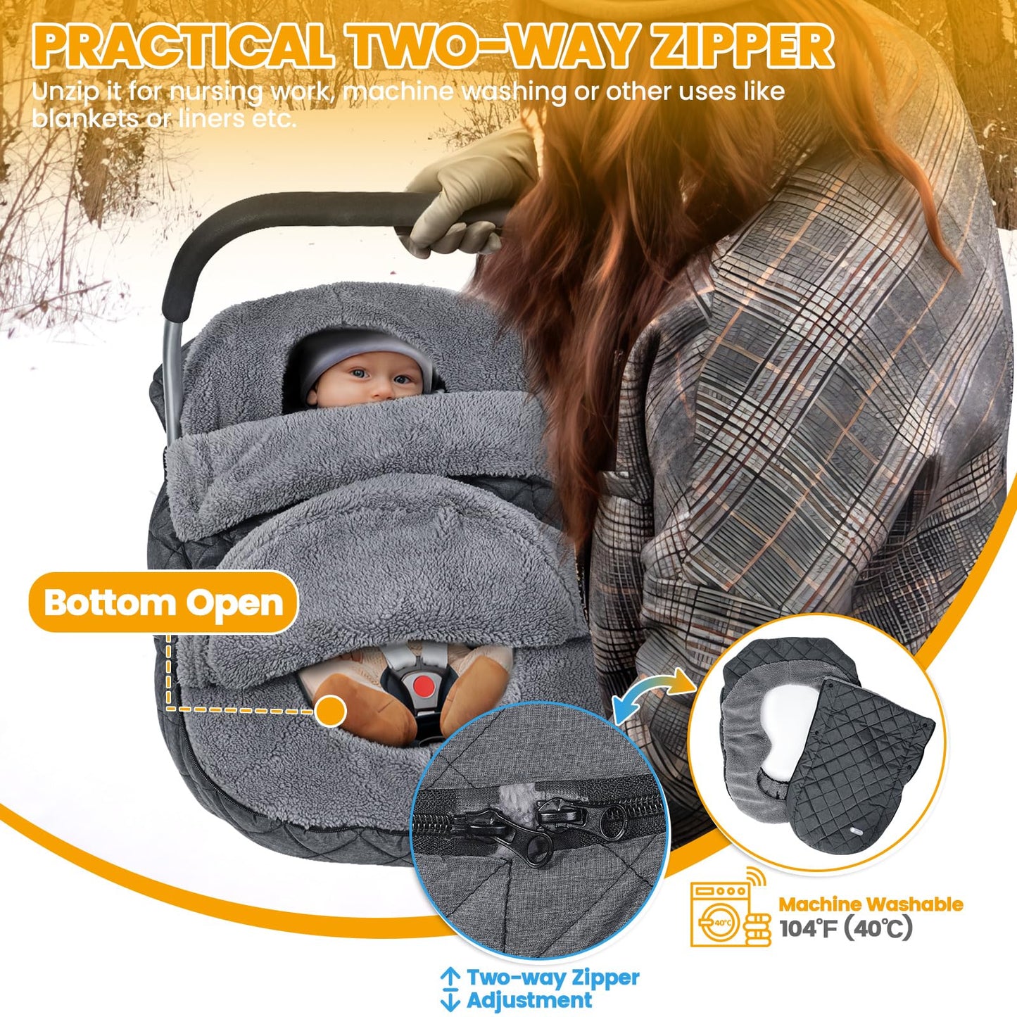 Ivywind Winter Baby Car Seat Cover, Warm Carseat Cover With Removable Zipper For Baby Boys & Girls, Waterproof Car Seat Covers,