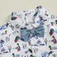 LAGKIYOJ Toddler Boy Summer Clothes Baby Boy Hunting Outfit Duck Print Lapel Button Down Shirt+Shorts Cute Infant Outfits (Blue