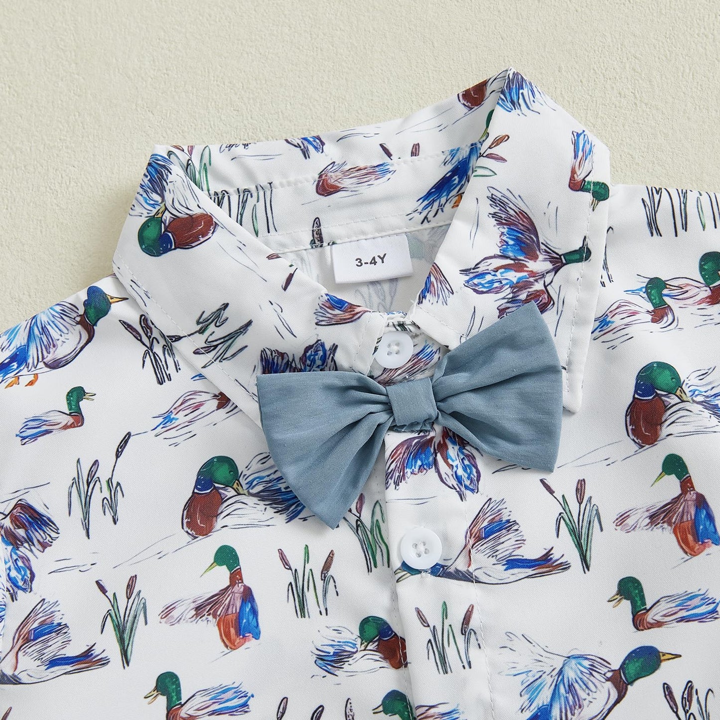LAGKIYOJ Toddler Boy Summer Clothes Baby Boy Hunting Outfit Duck Print Lapel Button Down Shirt+Shorts Cute Infant Outfits (Blue