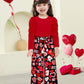 Migu Girls Valentines Day Outfit Size 6-7 Valentines Outfit Girl Red Puffy Sleeve Top Love Pattern Pants Headbands 3Pcs