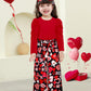 Migu Toddler Valentines Day Outfit Girl 3T-4T Valentines Outfit Girl Red Puffy Sleeve Top Love Pattern Pants Headbands 3Pcs