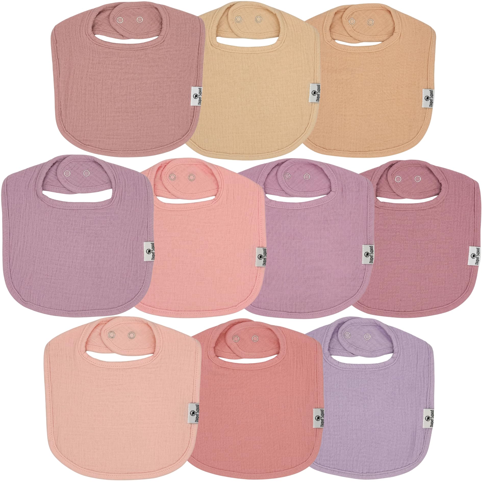 Diapersquad'S 10-Pack Baby Bibs For Drooling And Teething, Bibs For Boys, Baby Girl - Solid Cotton Baby Drool Bibs (Girly Solids