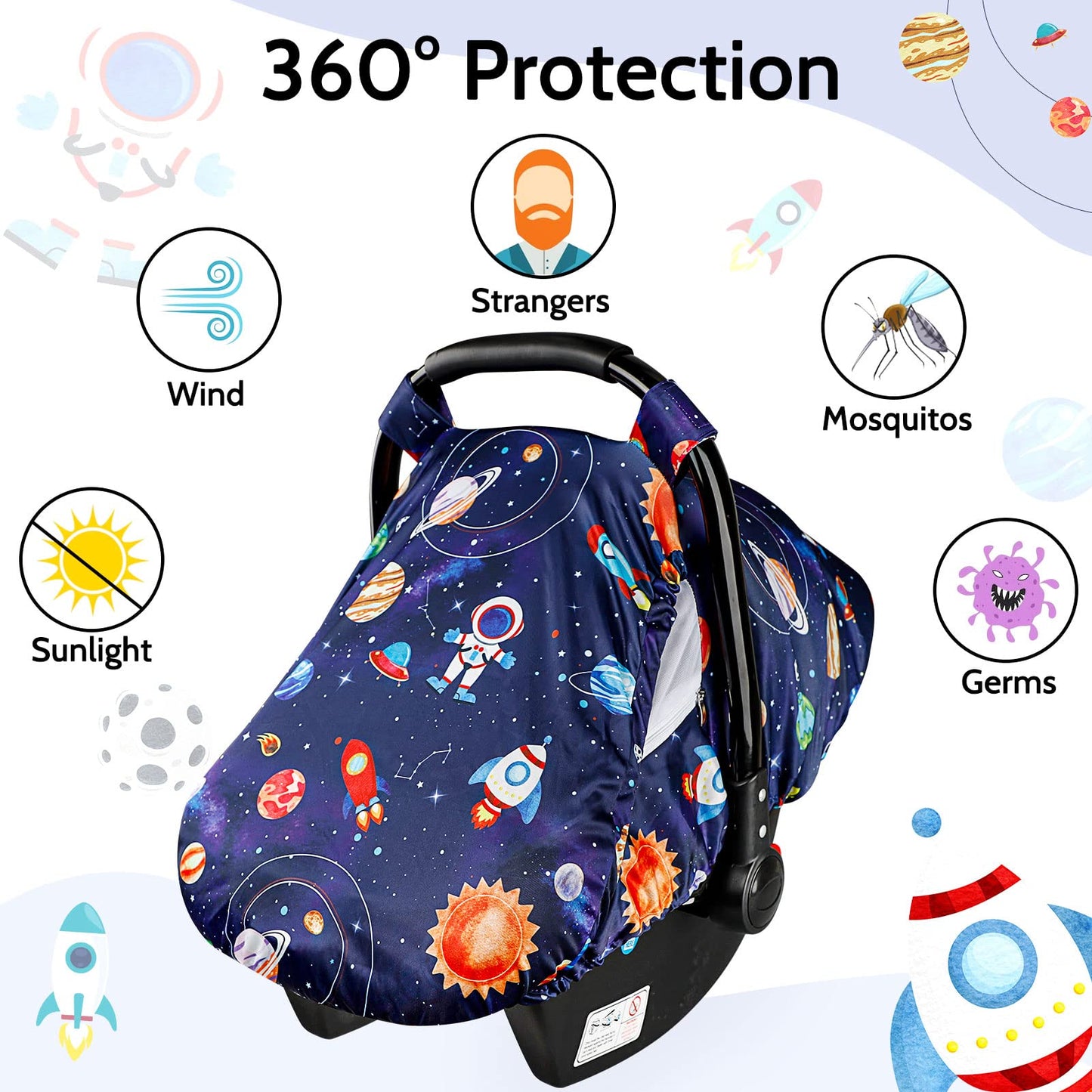 Swesen Car Seat Covers For Babies, Carseat Cover Boy With Zipper, Cozy Sun & Summer Cover, Infant Car Seat Canopy, Carseat Priva