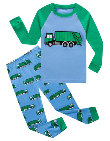 Kikizye Baby Boys Garbage Truck Long Sleeve Pajamas 100% Cotton Jammies Infant Size 18-24 Months