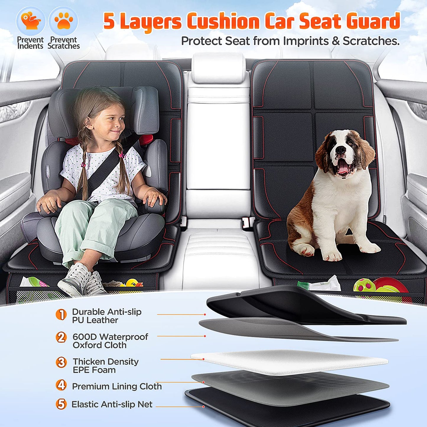 Gimars Car Seat Protector, 2 Pack, Waterproof 600D Fabric Carseat Protector Car Seat Cover For Child Car Seat With Nonslip Backi