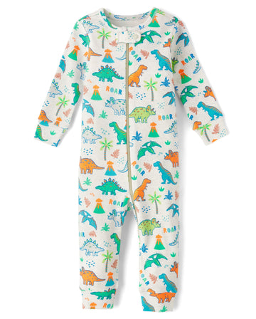 The Children'S Place,Baby Boys,And Toddler Long Sleeve 100% Cotton Zip-Front One Piece Footed Pajamas,Vanilla Dinos,5 Years