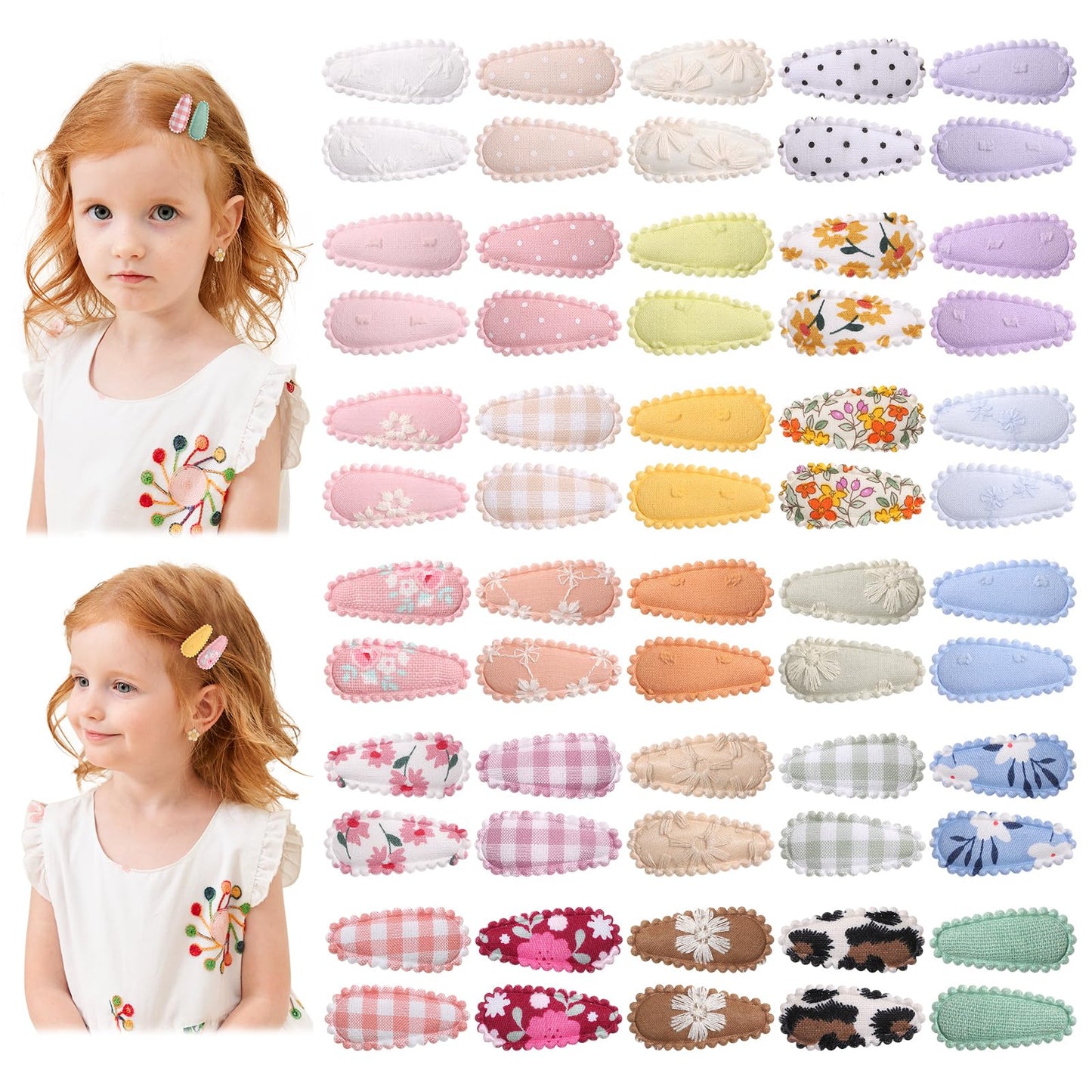 60 Pcs Snap Flower Pattern Hair Clips For Fine Hair - 1.5 Wrapped Mini Barrettes And Hair Accessories For Infants And Toddlers