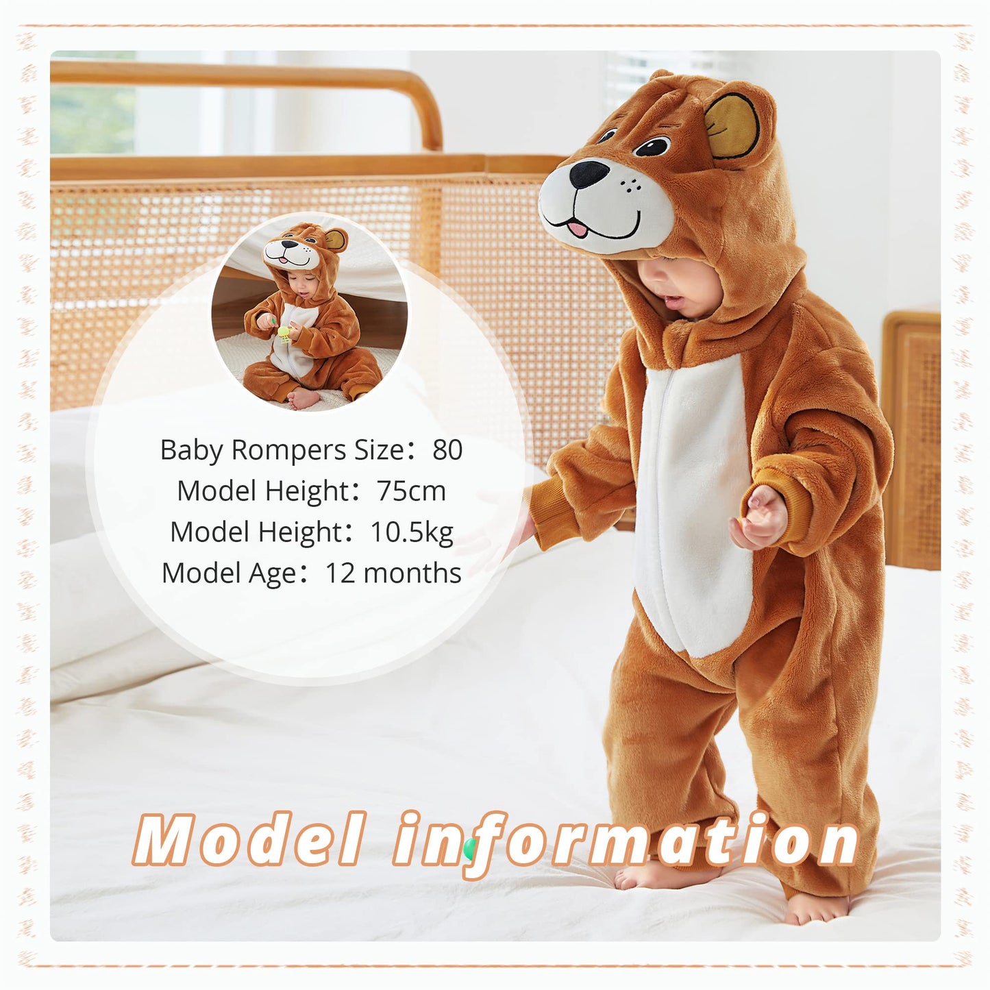Michley Baby Animal Costume Toddler Hooded Romper For 24-30 Months, Halloween Cosplay Jumpsuit, Bear