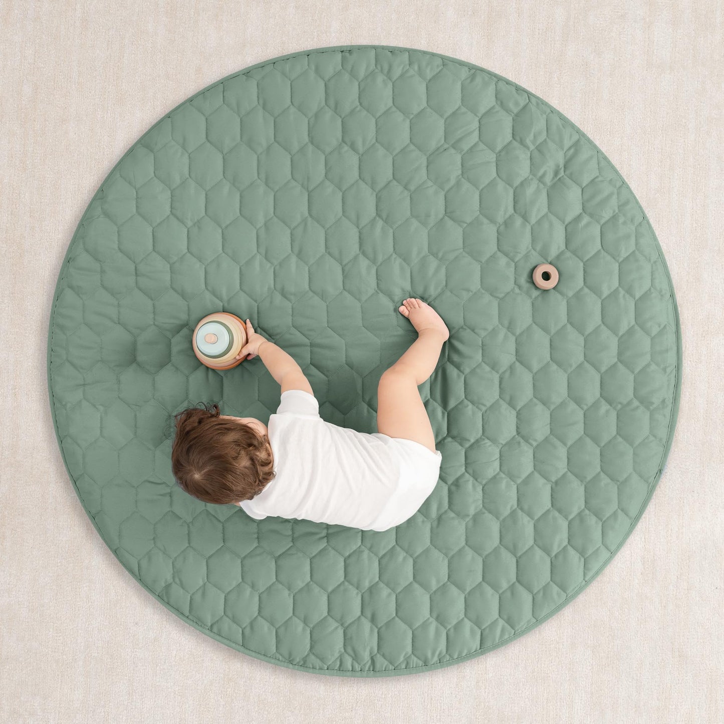 Comfy Cubs Round Kids Play Mat - Medium 48 Inches Soft Quilted Baby Floor Mat With Non-Slip Bottom - Plush Design For Toddlers'
