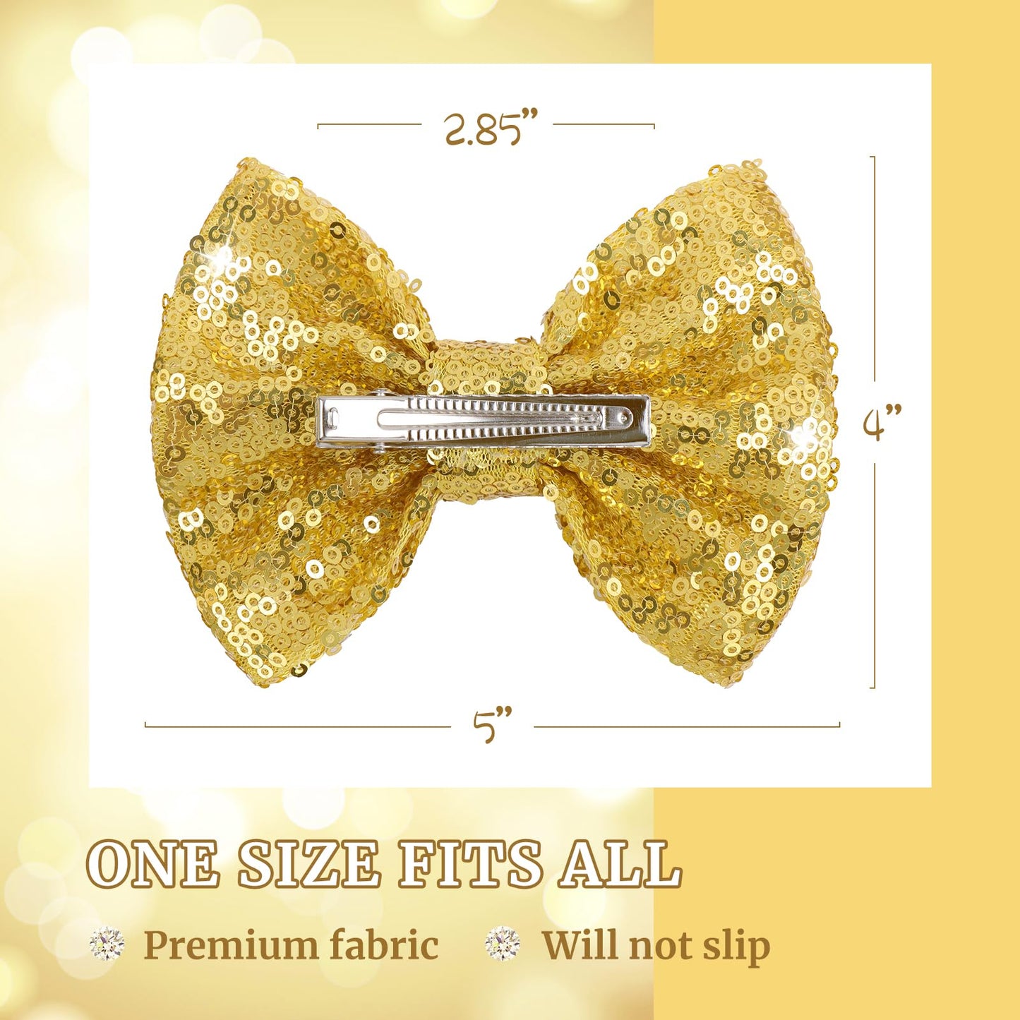 Lanmerry Hair Bows For Girls - Alligator Hair Clips, Sequin Big Bows For Babies, Toddlers, And Teens - Gold Bow Hair Accessories