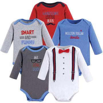 Hudson Baby Unisex Baby Cotton Long-Sleeve Bodysuits, Mr Cool Dude, 0-3 Months