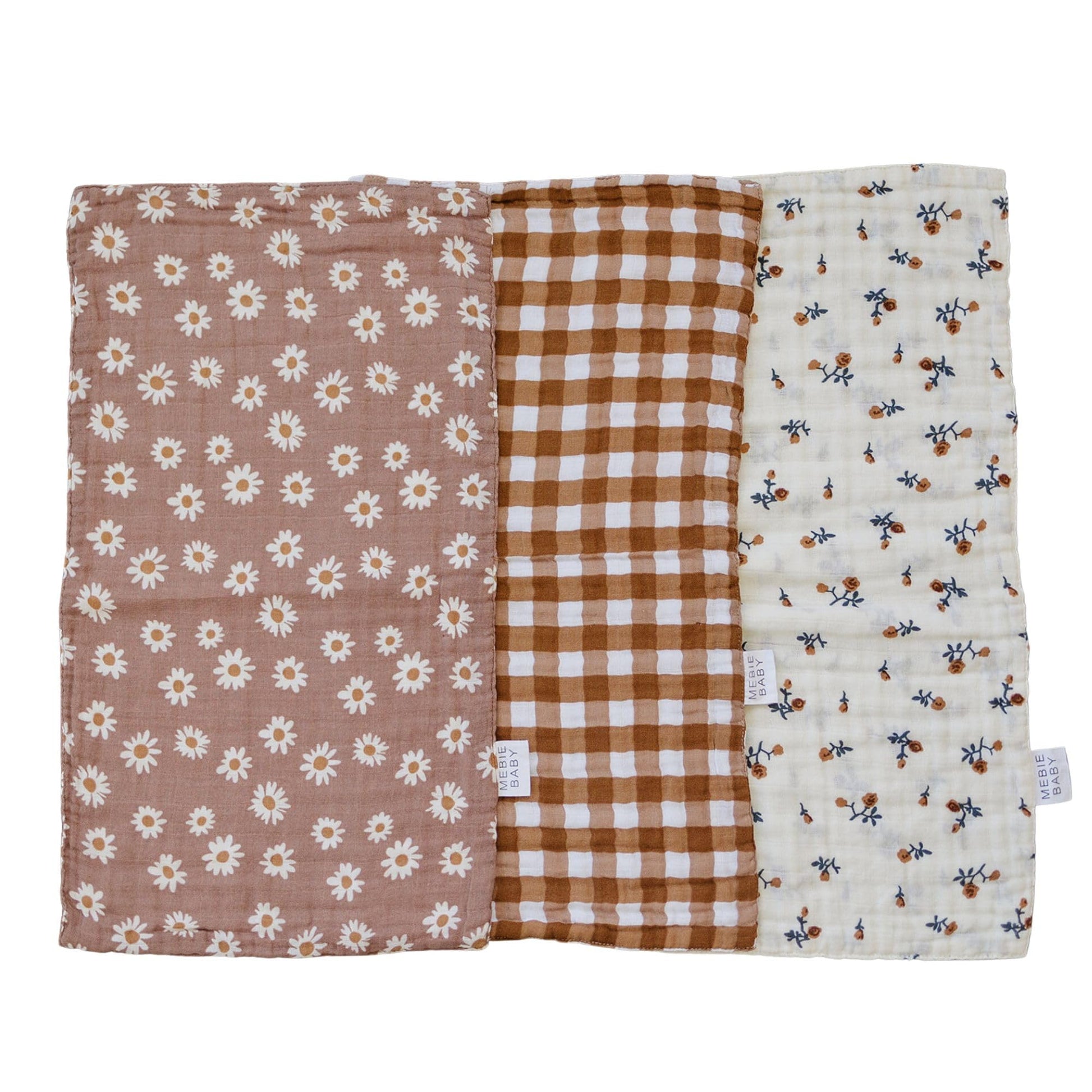 Mebie Baby Burp Cloths, Modern Print 3-Pack, Muslin Burp Cloth Set for Spit Up, Drool, and More, Boho Burp Cloths for Baby Boy a