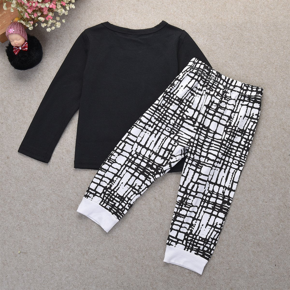 Newborn Baby Boys Clothes Wild Boy Letter Print T-Shirt Tops And Pants Outfits Set Autumn Winter(01 Black,18-24 Months)