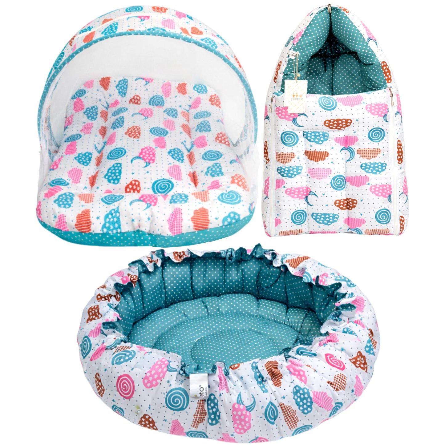 Infantbond Baby Essential Reversible Nest | Mattress With Net | Carry Bag(06 Months) (Nest Set Pista Sprial)