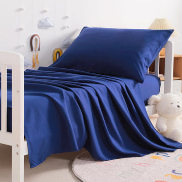 Ntbay Toddler Sheet Set - 3-Piece Microfiber Crib Sheet Set - Flat Sheet, Fitted Sheet, Pillowcase - Solid Toddler Bedding, Navy