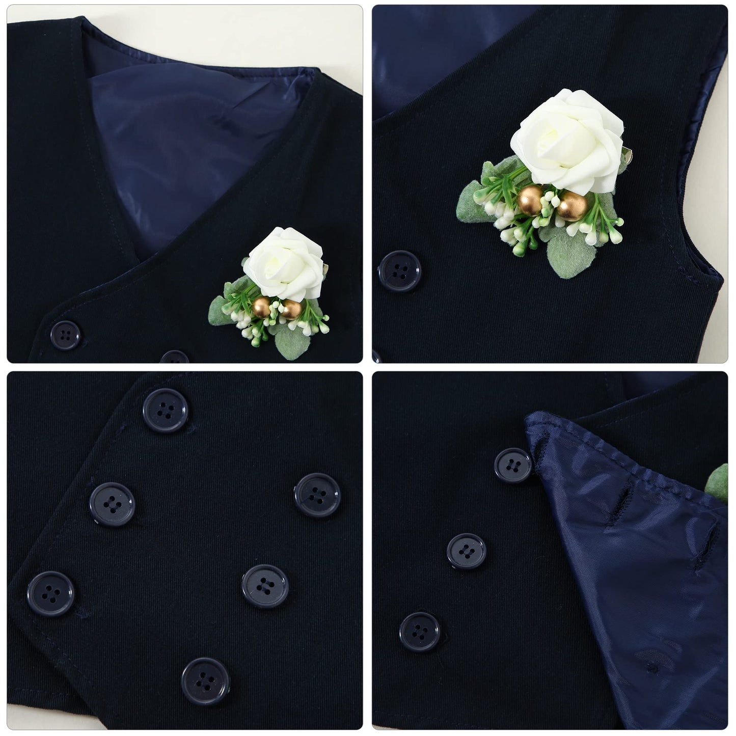 Yallet Toddler Baby Boy Clothes Suit Gentleman Wedding Outfits, Formal Dress Shirt+Bowtie+Vest+Boutonniere+Suspender Pants(V Nav